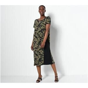 TRUTH + STYLE NEW‎ $63 Printed Abstract Knit Dress Olive Black PXL
